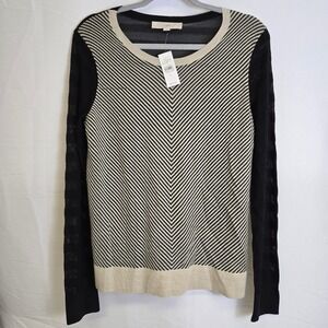 Loft Chevron Pullover Wool Blend Sweater, Black/Tan, Large, NWT-Small Flaw‎